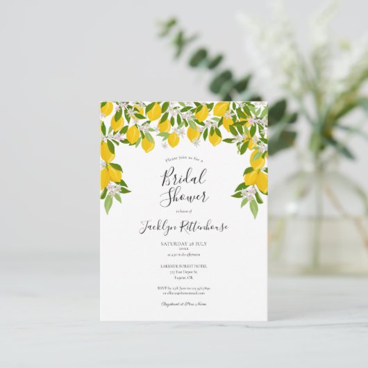 Lemon Blossom Greenery Waterverf Vrijgezellenfeest Aankondigingskaart (Staand voorkant)