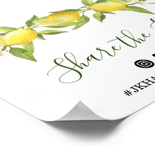 Lemon Blossom Greenery Wedding Hashtag Poster (Hoek)