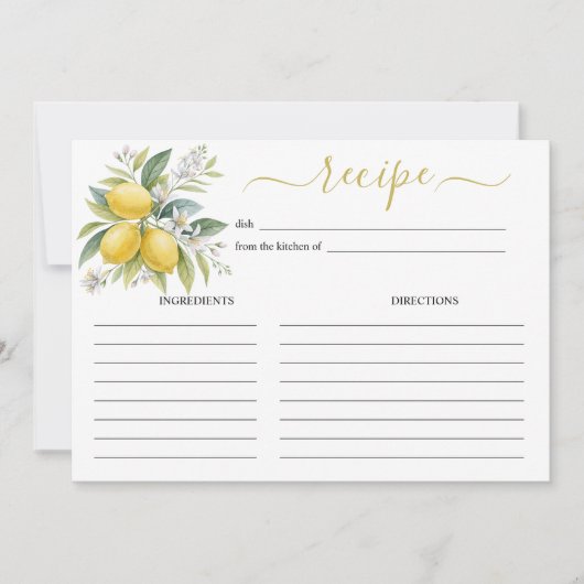 Lemon Blossom Watercolor Recipe Card Kaart (Voorkant)