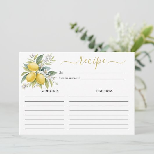 Lemon Blossom Watercolor Recipe Card Kaart (Staand voorkant)