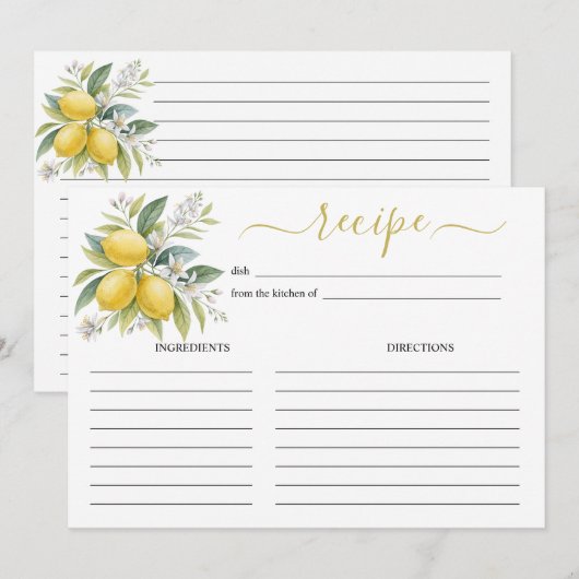 Lemon Blossom Watercolor Recipe Card Kaart (Voorkant / Achterkant)