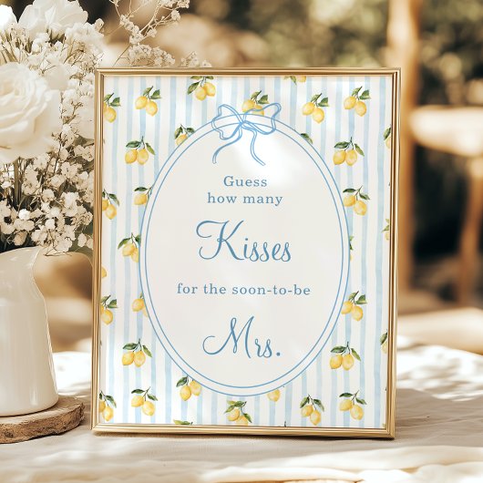 Lemon Blue Bow Italiaans Raad eens hoeveel kussen Poster