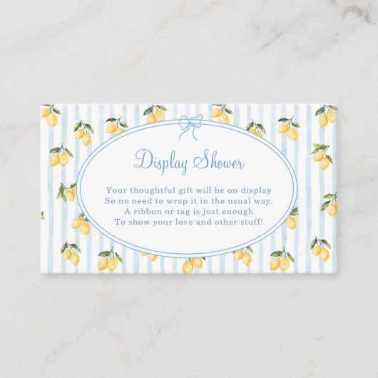 Lemon Blue Bow Italiaanse Display Shower Informatiekaartje (Voorkant)