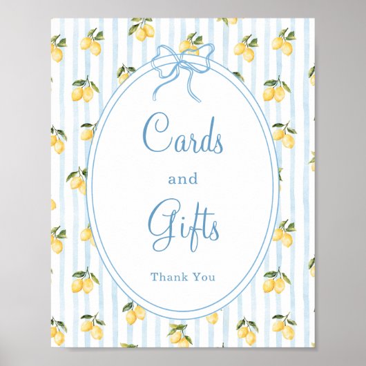Lemon Blue Bow Italiaanse Kaarten en geschenken Poster (Voorkant)