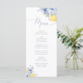 Lemon Blue Floral Bridal Shower Menu Card (Staand voorkant)