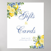 Lemon Blue Floral Citrus Bruids Gift & Kaart Sign Poster (Voorkant)