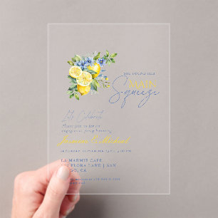 Lemon Blue Floral Citrus Engagement Party Acryl Uitnodigingen