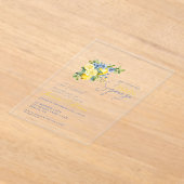 Lemon Blue Floral Citrus Engagement Party Acryl Uitnodigingen (Laagn)