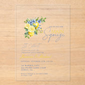 Lemon Blue Floral Citrus Engagement Party Acryl Uitnodigingen (Voorkant)