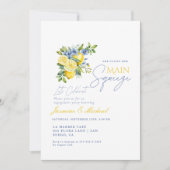 Lemon Blue Floral Citrus Engagement Party Kaart (Voorkant)