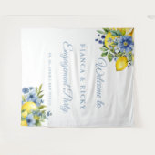 Lemon Blue Floral Citrus Engagement Party Welkom Wandkleed (Voorkant (horizontaal))