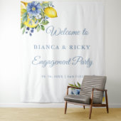 Lemon Blue Floral Citrus Engagement Party Welkom Wandkleed (In situ)