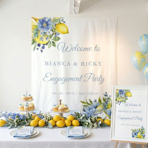 Lemon Blue Floral Citrus Engagement Party Welkom Wandkleed
