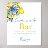 Lemon Blue Floral Citrus Lemonad Bar Sign Poster (Voorkant)