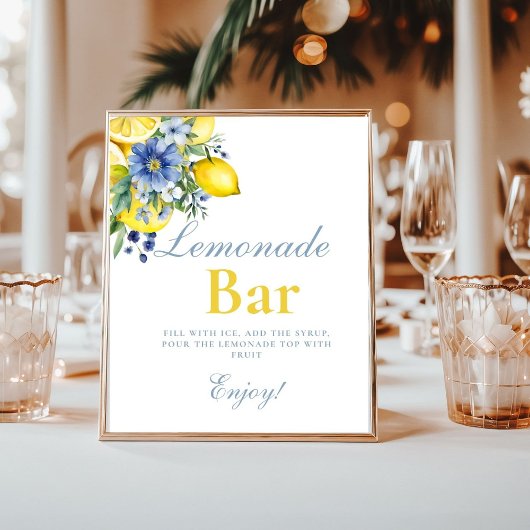 Lemon Blue Floral Citrus Lemonad Bar Sign Poster