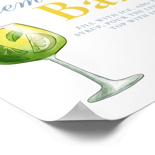 Lemon Blue Floral Citrus Lemonad Bar Sign Poster (Hoek)