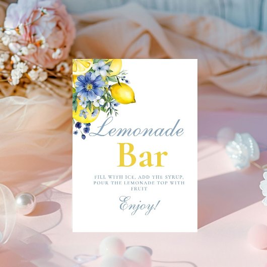 Lemon Blue Floral Citrus Lemonad Bar Sign Reclamebord Met Voetstuk