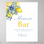 Lemon Blue Floral Citrus Mimosa Bar Sign Poster (Voorkant)