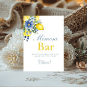 Lemon Blue Floral Citrus Mimosa Bar Sign Reclamebord Met Voetstuk