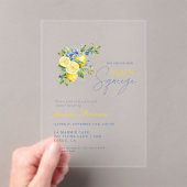 Lemon Blue Floral Citrus Vrijgezellenfeest Acryl Uitnodigingen (Insitu (Draagbaar))