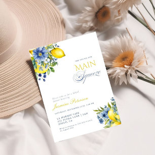 Lemon Blue Floral Citrus Vrijgezellenfeest Kaart