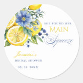 Lemon Blue Floral Citrus Vrijgezellenfeest Ronde Sticker (Voorkant)