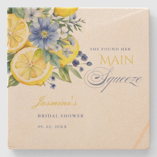 Lemon Blue Floral Citrus Vrijgezellenfeest Stenen Onderzetter (Voorkant)