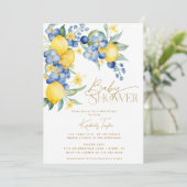 Lemon Blue Floral Italiaans Baby shower Kaart (Staand voorkant)