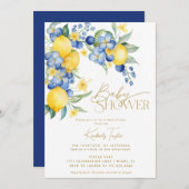 Lemon Blue Floral Italiaans Baby shower Kaart (Voorkant / Achterkant)