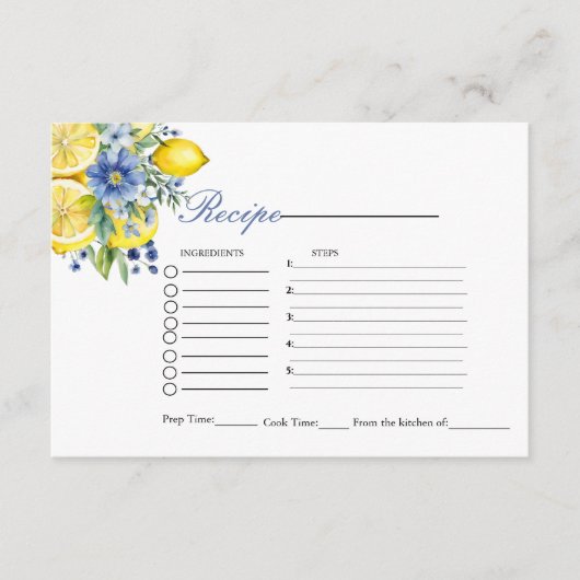 Lemon Blue Floral vrijgezellenfeest Recept aanvraa Informatiekaartje (Voorkant)