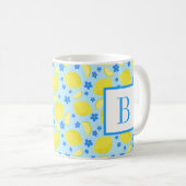 Lemon Blue Flower Monogram Initiaal gepersonalisee Koffiemok (Voorkant rechts)