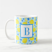 Lemon Blue Flower Monogram Initiaal gepersonalisee Koffiemok (Links)