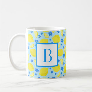 Lemon Blue Flower Monogram Initiaal gepersonalisee Koffiemok