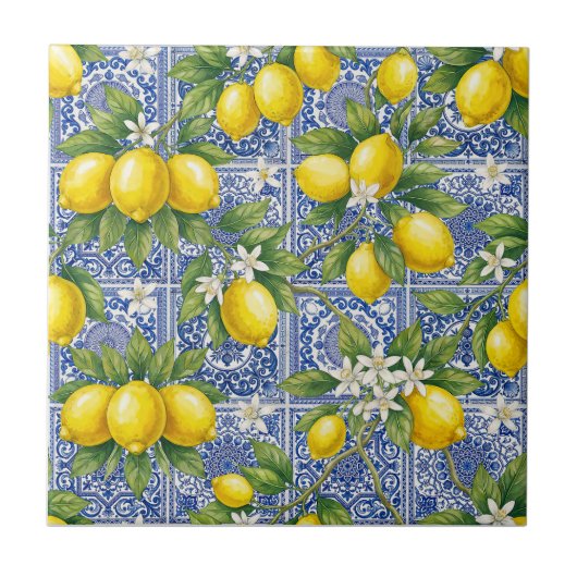 Lemon Blue French Country Watercolor Tegeltje (Voorkant)