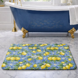 Lemon Blue French Country Watercolor Tile  Badmat