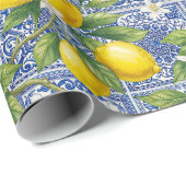 Lemon Blue French Country Watercolor Tile Cadeaupapier (Rol Hoek)