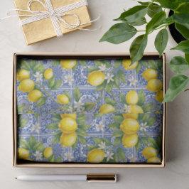 Lemon Blue French Country Watercolor Tile Tissuepapier