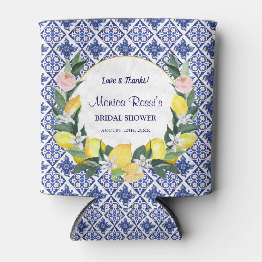 Lemon Blue Italiaans Tegels Vrijgezellenfeest Naam Blikjeskoeler (Voorkant)