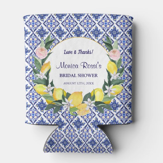 Lemon Blue Italiaans Tegels Vrijgezellenfeest Naam Blikjeskoeler (Achterkant)