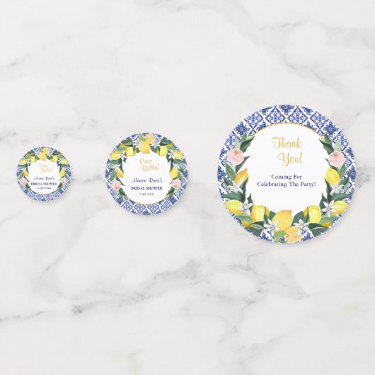 Lemon Blue Italiaans Tegels Vrijgezellenfeest Part Confetti (Achterkanten)