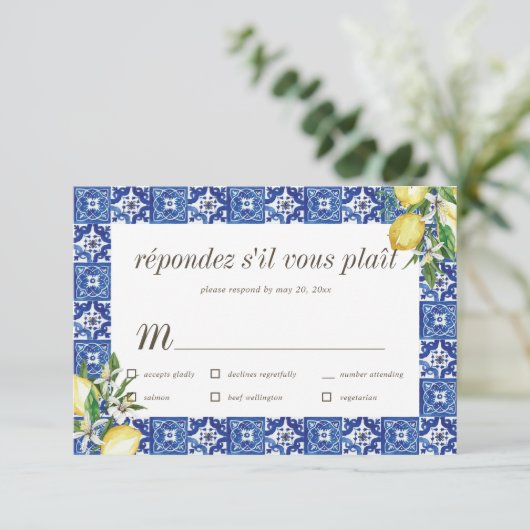 Lemon Blue Mediterranean Wedding RSVP Meal (Staand voorkant)