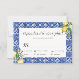 Lemon Blue Mediterranean Wedding RSVP Meal Kaartje