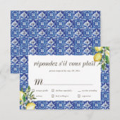 Lemon Blue Mediterranean Wedding RSVP Meal Kaartje (Voorkant / Achterkant)