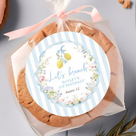 Lemon Blue Strik Florale Verjaardagssticker Ronde Sticker