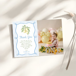 Lemon Blue Stripes Birthday Flat Thank You Card Bedankkaart