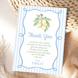 Lemon Blue Stripes Birthday Flat Thank You Card Bedankkaart