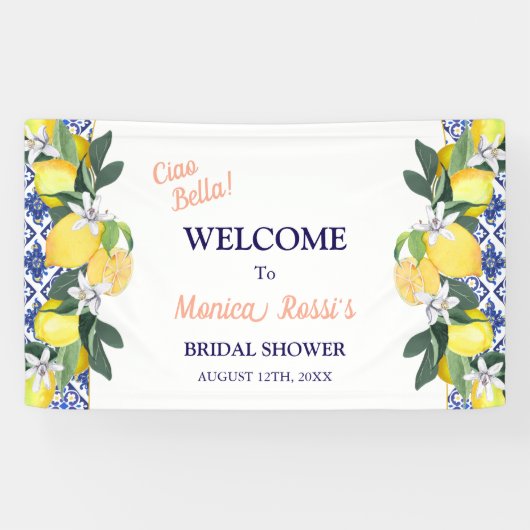 Lemon Blue Tegel Ciao Bella Bruidsfeest Banner (Horizontaal)