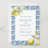 Lemon Blue Tegel Mediterraan Save The Date Kaart (Voorkant)