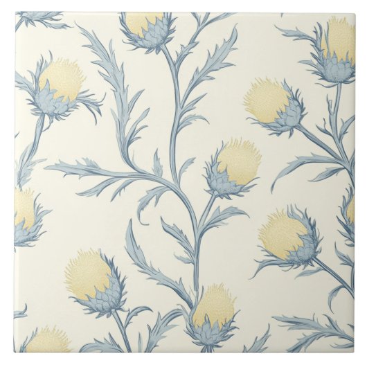 Lemon Blue Thistle Bloemen Patroon Tegeltje (Voorkant)