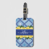 Lemon Blue Tile Backsplash Monogram Bagagelabel (Voorkant (verticaal))